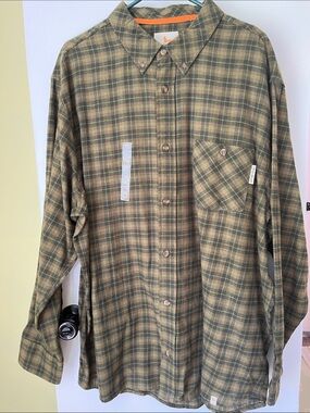 Field & Stream Olive and Tan Plaid Button-Down Shirt